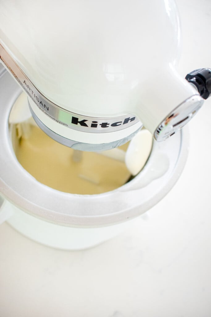 homemade mint fro yo in an ice cream maker churning.