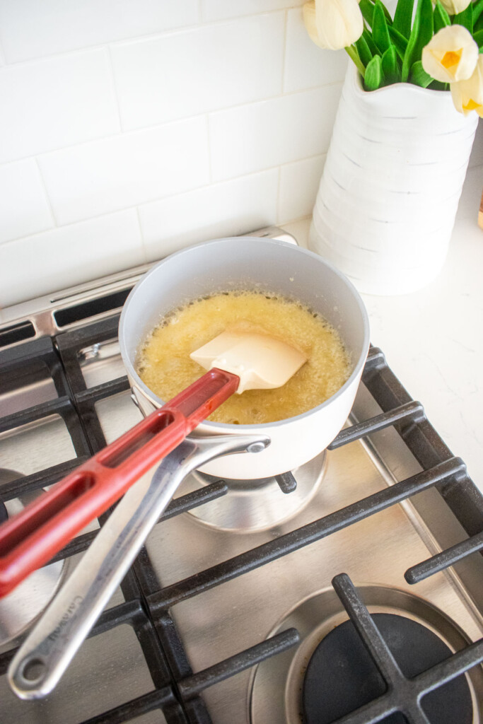 sugar mixture cooking over the stovetop.