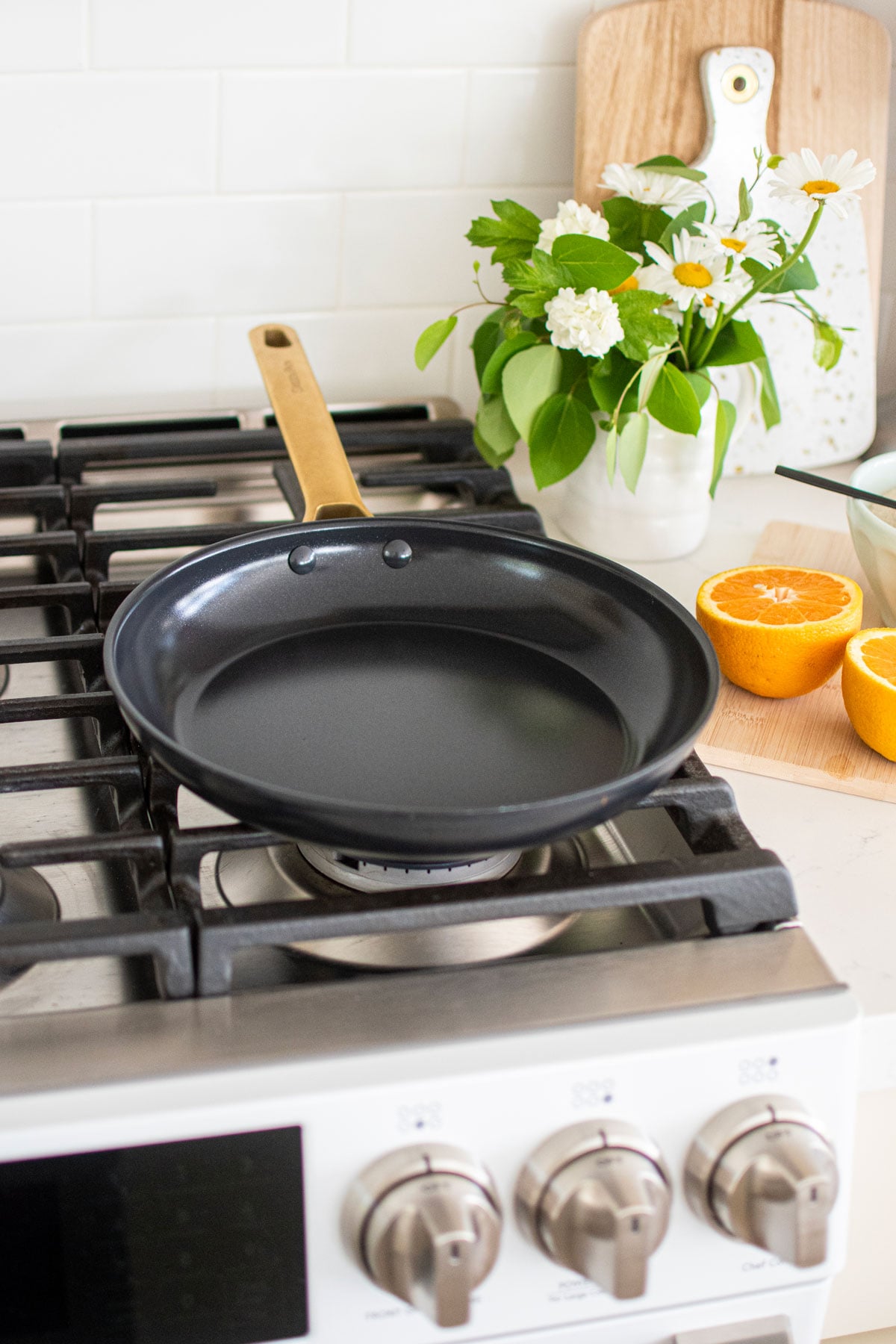 black greenpan on the stovetop.