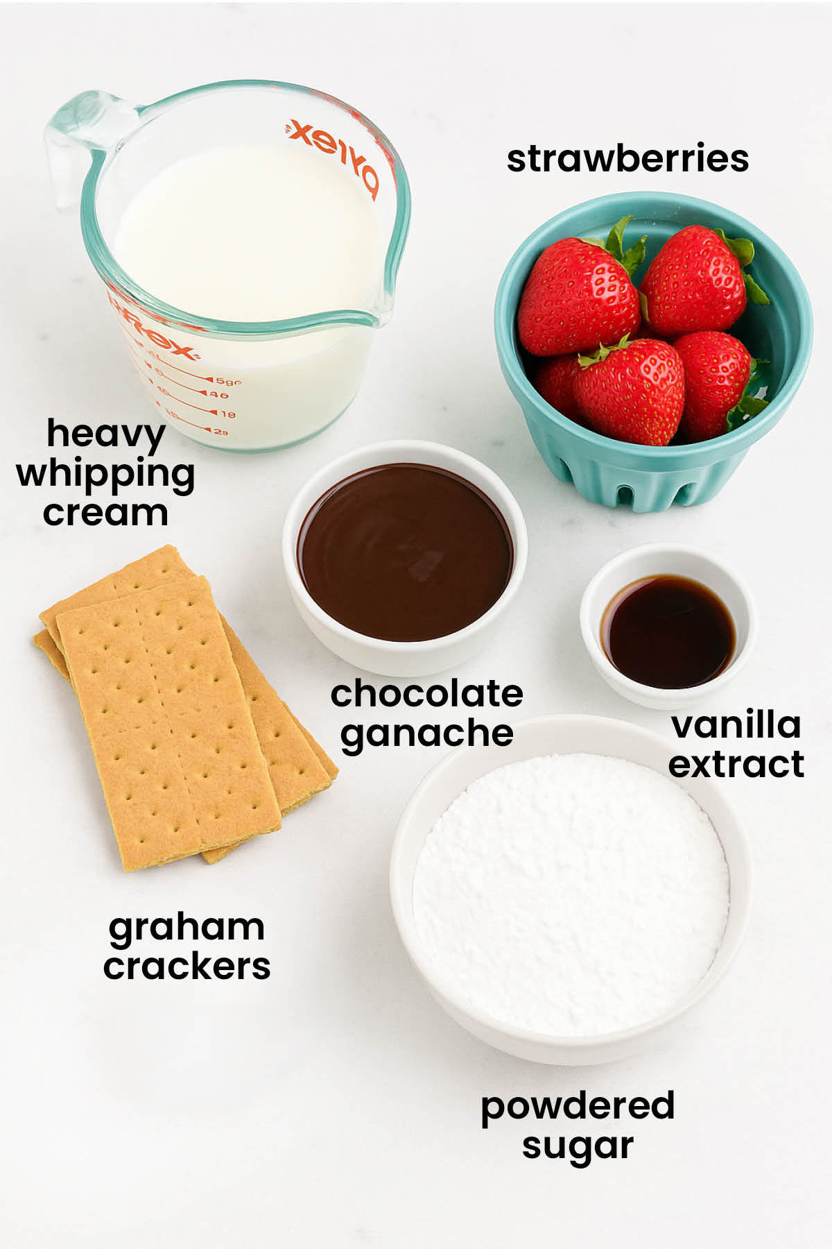 individual ingredients for neapolitan icebox cake laid out against a white background.