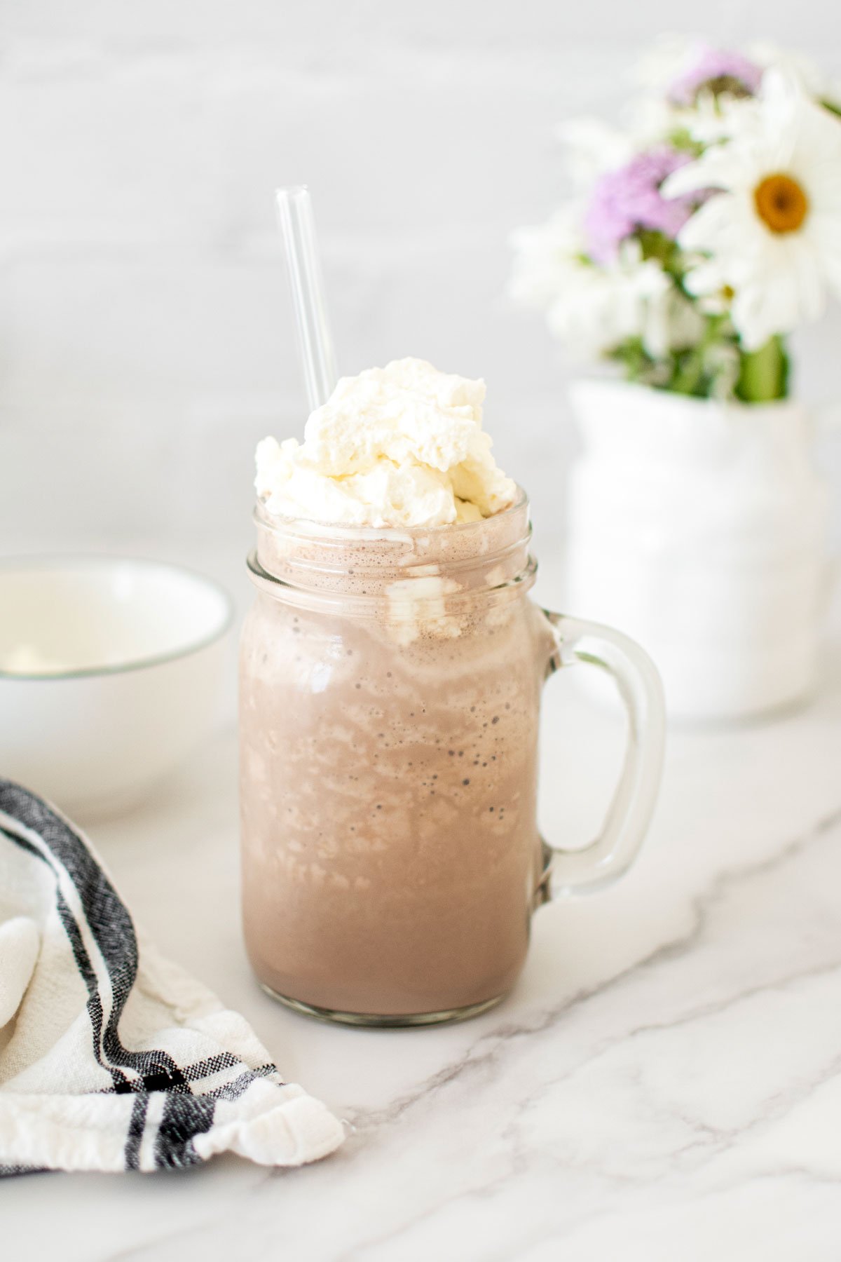 bone broth chocolate milkshake with homemade whipped cream