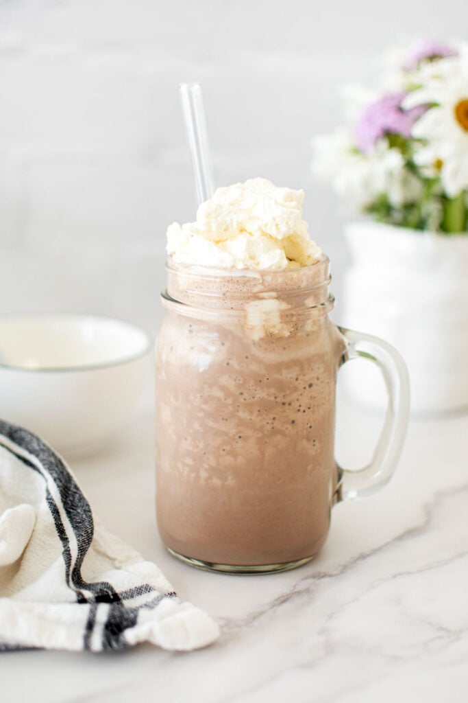 bone broth chocolate milkshake with homemade whipped cream