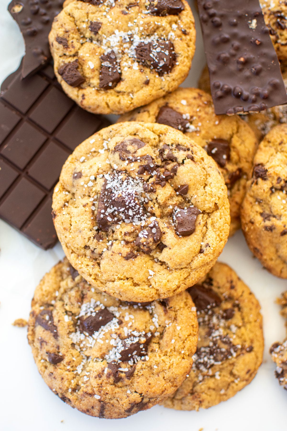 crunch bar cookies with crunch bars on a white marble counter.