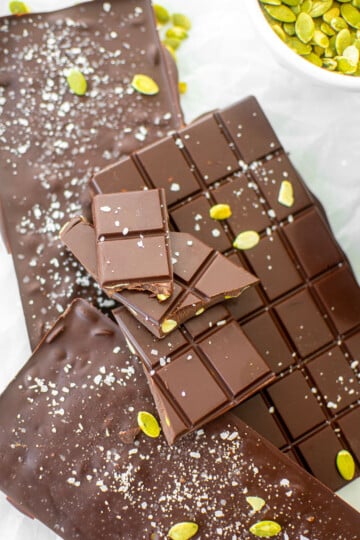pumpkin chocolate bars on white parchment paper.