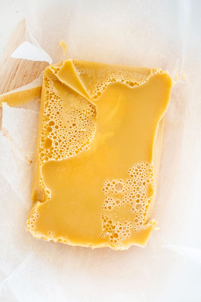 chilled brown butter on white parchment paper.