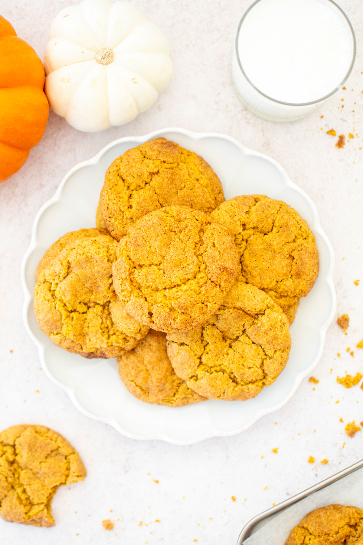 eggless brown sugar snickerdoodle cookies on on a white plate.