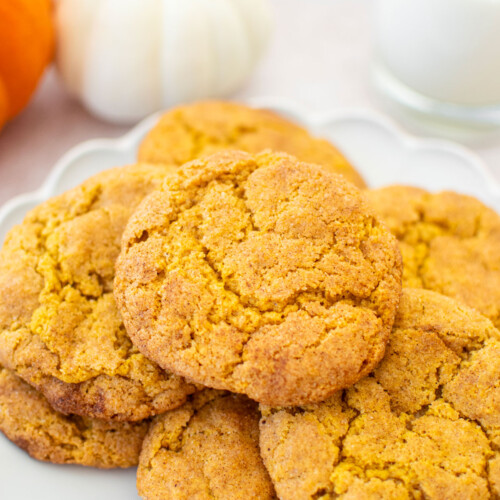 eggless brown sugar snickerdoodle cookies on on a white plate.