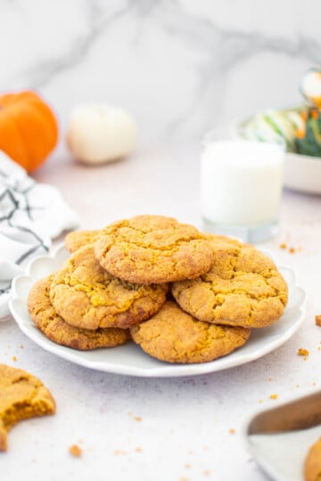 eggless brown sugar snickerdoodle cookies on on a white plate.