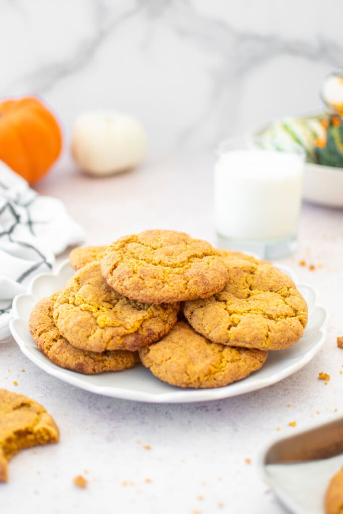 eggless brown sugar snickerdoodle cookies on on a white plate.