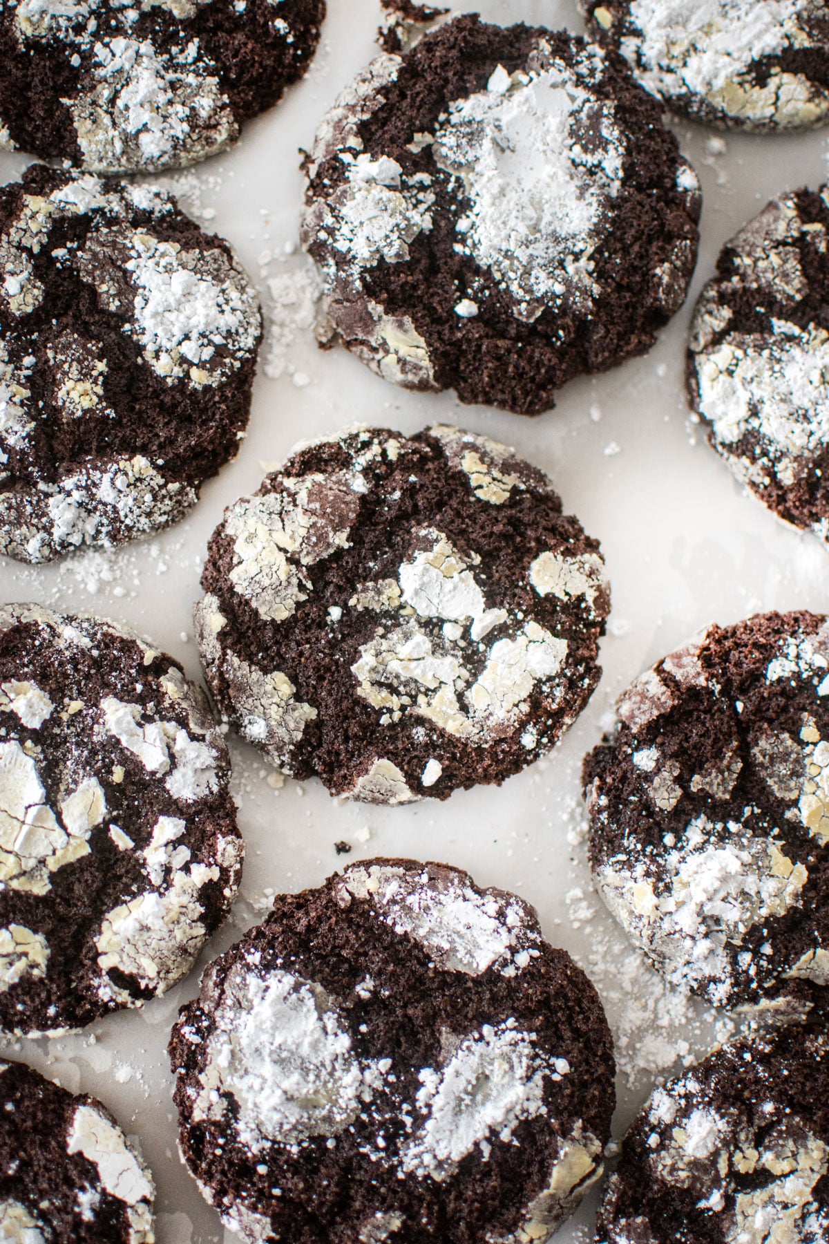 mexican hot chocolate crinkle cookies on a baking sheet.