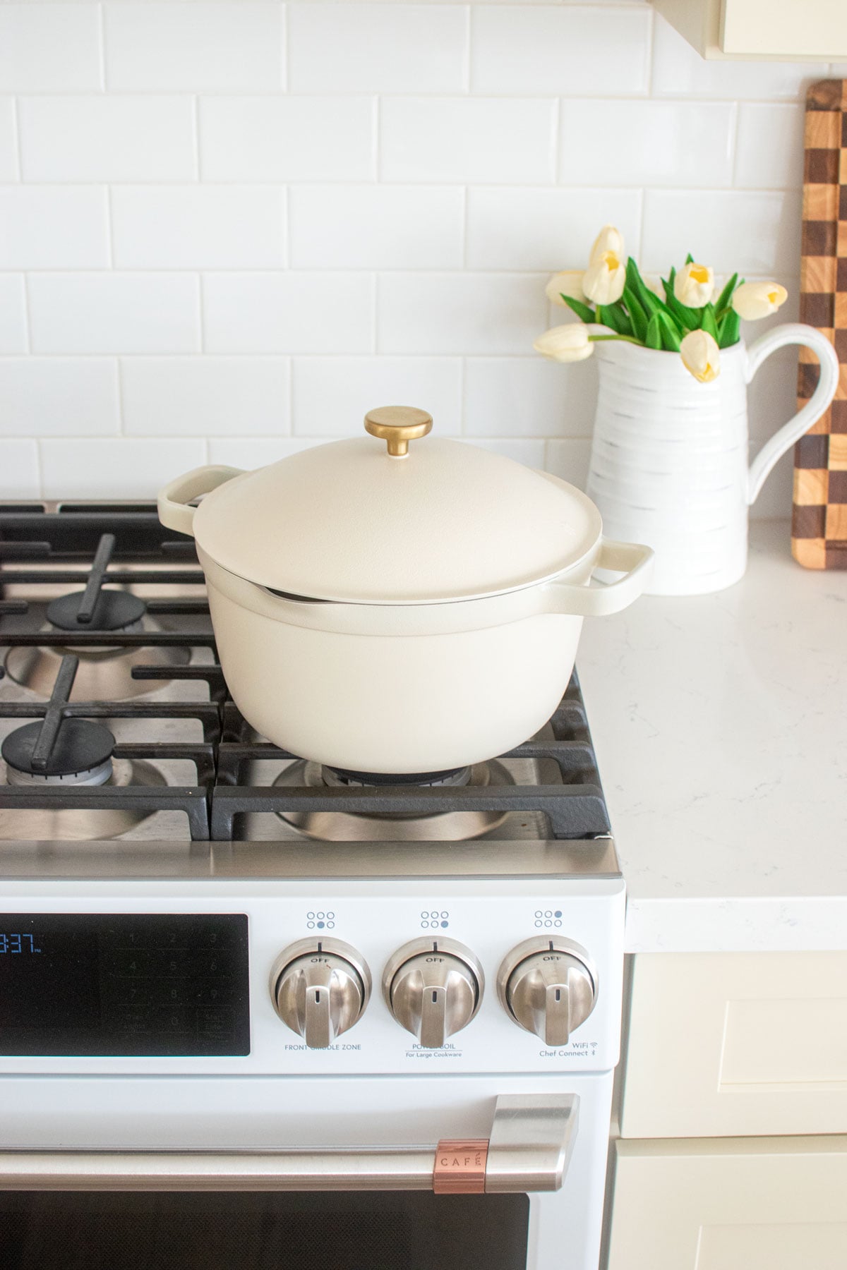 our place perfect pot on a stovetop in the kitchen.