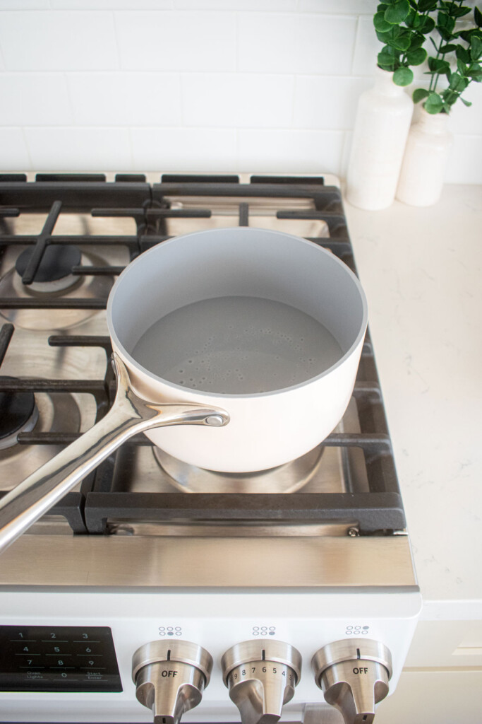 baking soda bath in a pot on the stovetop.