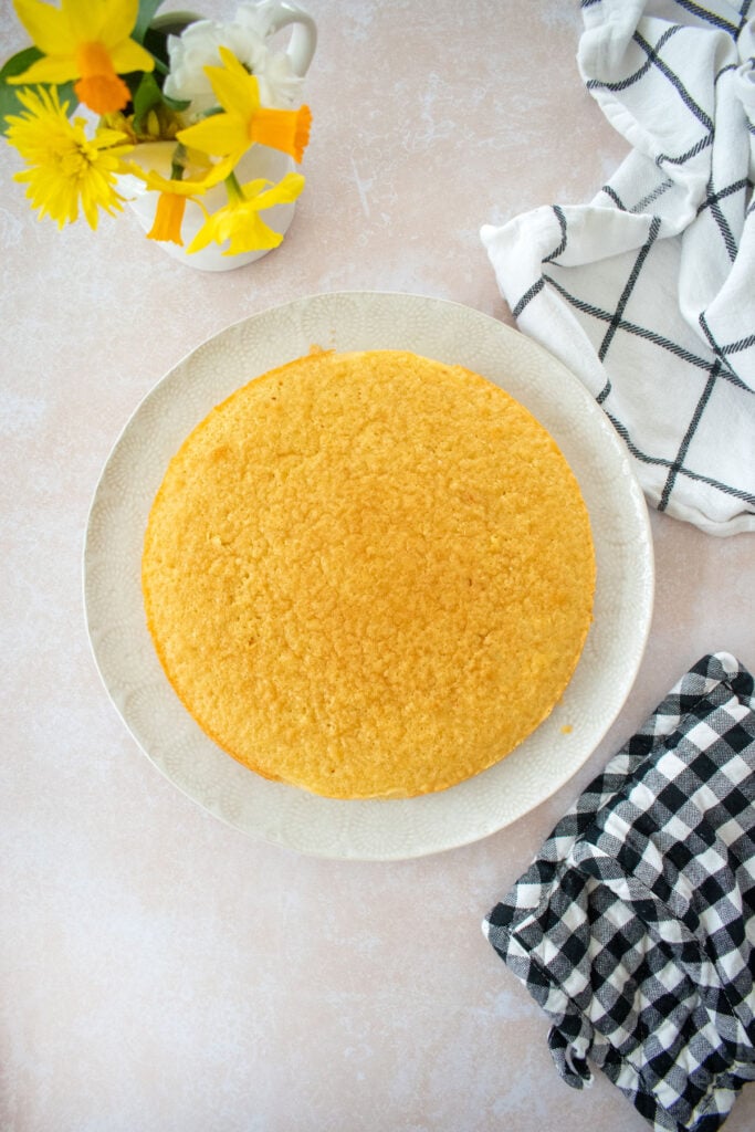 plain vanilla cake on a white plate.