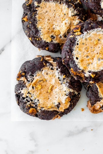 bakery style chocolate smore cookies with fluff