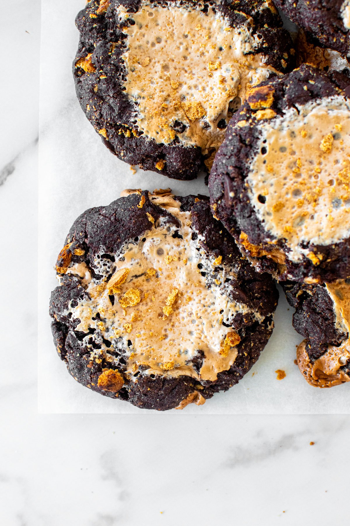 bakery style chocolate smore cookies with fluff