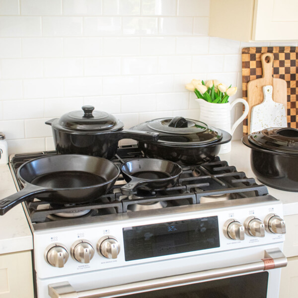 xtrema cookware set sitting on top of a white oven in the kitchen.